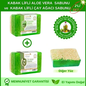 2'li Set Doğal Kabak Lifli Aloe Vera Sabunu ve Kabak Lifli Çay Ağacı Sabunu