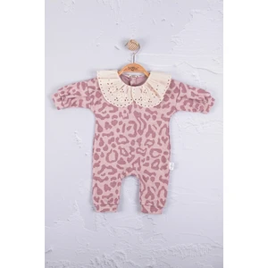 3-6-9-12 Ay Kız Bebek Tulum Leopar Dama Desenli %100 Pamuk Mor