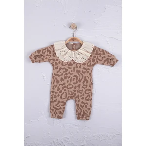 3-6-9-12 Ay Kız Bebek Tulum Leopar Dama Desenli %100 Pamuk Kahverengi