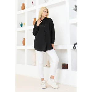 Nacar Çarşı Kadın Düz Renk Keten Rahat Kesim Oversize Uzun Basic Gömlek