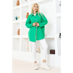 Nacar Çarşı Kadın Düz Renk Keten Rahat Kesim Oversize Uzun Basic Gömlek