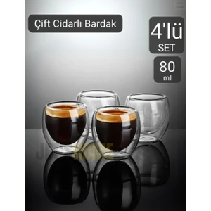 Jet’s Home 4’lü Set Espresso Bardağı  80 ml Kahve Bardağı Çift Cidarlı Bardak Viski Bardağı