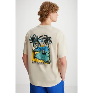 Kaisen Erkek Pamuk kısa Kol Baskılı Regular Fit Bej T-Shirt