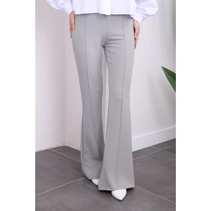 Açık Gri Yüksek Bel Çimalı İspanyol Pantolon