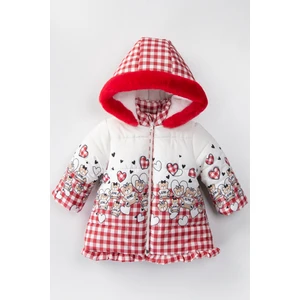 Podium Giyim Yeni Sevimli Özel Tasarım Bear Baskılı Fırfır Detaylı Varaklı Içi Kürklü Kışlık Kaban- Mont