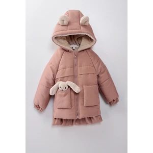 Podium Giyim Özel Tasarım Trend Sevimli Baby Oyuncak Tavşan Içi Kürklü Soft Kumaş Cepli Kapüşonlu Kışlık Mont