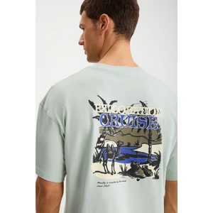 Kaisen Erkek Pamuk kısa Kol Baskılı Regular Fit Yeşil T-Shirt