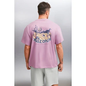 Kaisen Erkek Pamuk kısa Kol Baskılı Regular Fit Mürdüm T-Shirt