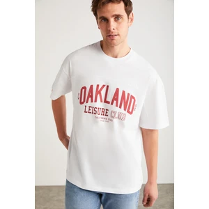 Sandro Erkek Pamuklu Önü Baskılı Kısa Kollu Beyaz T-Shirt