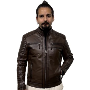 Erkek Yeni Motorcu Modeli Hakiki Deri Mont