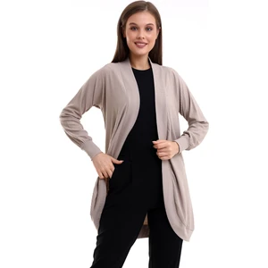 Moshi Kadın Vizon Penye Italyan Reglan Oval Etek Uzun Kol Esnek Uzun Hırka & Tesettür Hırka