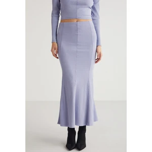 Cateline Kadın Slim Fit Beli Lastikli Vucudu Saran Midi Lila Etek