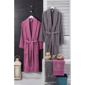 Federico Fabrizio Home Textile 4'Lü Bornoz Set Nakışlı Baş Havlulu Çeyiz Seti Hamam Seti Banyo Seti  Pamuk