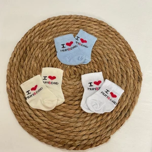 Yeni Sezon 0-3 Ay I Love Mum & Dad Yazılı Bebek Çorabı