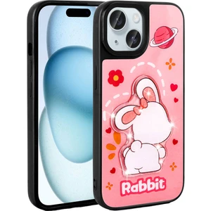 Apple iPhone 15 Kılıf Parlayan Kabartmalı Ikonik Figürlü Amas Silikon Kapak-Pembe