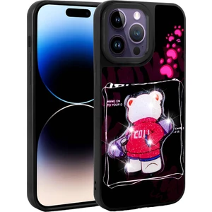 Apple iPhone 14 Pro Max Kılıf Parlayan Kabartmalı Ikonik Figürlü Amas Silikon Kapak-Siyah