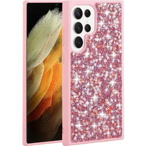 ZORE Samsung Galaxy S23 Ultra Kılıf Parlak Taşlı Tasarım Linea Kapak-Pembe