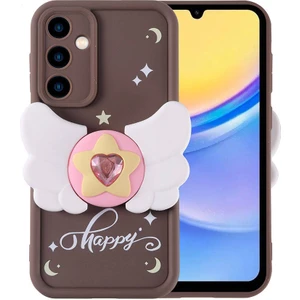 Samsung Galaxy A15 Kılıf Kamera Korumalı Figür Tasarımlı Kapya Kapak-Koyu Kahve