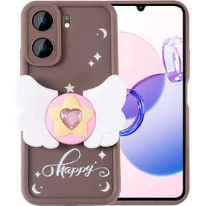 Xiaomi Redmi 13C Kılıf Kamera Korumalı Figür Tasarımlı Kapya Kapak-Koyu Kahve