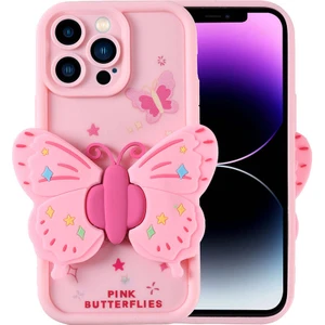 Apple iPhone 14 Pro Max Kılıf Kamera Korumalı Figür Tasarımlı Kapya Kapak-Pembe Açık