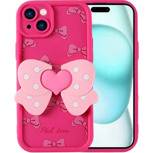 Apple iPhone 15 Plus Kılıf Kamera Korumalı Figür Tasarımlı Kapya Kapak-Pembe Koyu