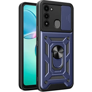 ZORE Tecno Spark 8c Kılıf Magnetik Standlı Kamera Korumalı Sürgülü Vega Kapak-Mavi