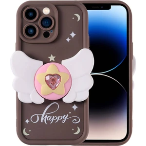 Apple iPhone 14 Pro Kılıf Kamera Korumalı Figür Tasarımlı Kapya Kapak-Koyu Kahve