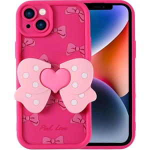 Apple iPhone 14 Kılıf Kamera Korumalı Figür Tasarımlı Kapya Kapak-Pembe Koyu