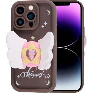 Apple iPhone 14 Pro Max Kılıf Kamera Korumalı Figür Tasarımlı Kapya Kapak-Koyu Kahve