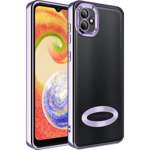 Samsung Galaxy A04 Kılıf Kamera Korumalı Logo Gösteren Omega Kapak-Lila