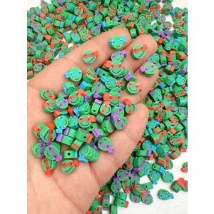 Ebruli Boncuk 10 mm Yeşil Kaplumbağalar Figür Fimo Boncuk Takı Yapımı Bead (100 Adet)