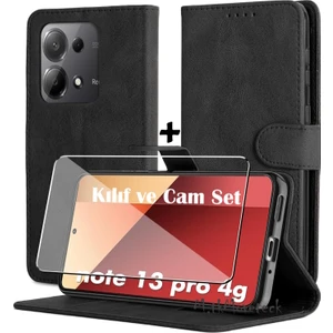 M.tk moveteck Xiaomi Redmi Note 13 Pro 4g Kılıf 360 Cüzdanlı Standlı Kartlıklı Deri Dokulu Kartvizitli Silikon + Ekran Koruyucu Cam Set