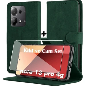 M.tk moveteck Xiaomi Redmi Note 13 Pro 4g Kılıf 360 Cüzdanlı Standlı Kartlıklı Deri Dokulu Kartvizitli Silikon + Ekran Koruyucu Cam Set