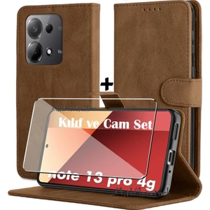 M.tk moveteck Xiaomi Redmi Note 13 Pro 4g Kılıf 360 Cüzdanlı Standlı Kartlıklı Deri Dokulu Kartvizitli Silikon + Ekran Koruyucu Cam Set