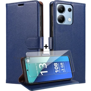 M.tk moveteck Xiaomi Redmi Note 13 Pro 4g Kılıf 360 Cüzdanlı Standlı Kartlıklı Deri Dokulu Kartvizitli Silikon + Ekran Koruyucu Cam Set