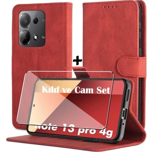 M.tk moveteck Xiaomi Redmi Note 13 Pro 4g Kılıf 360 Cüzdanlı Standlı Kartlıklı Deri Dokulu Kartvizitli Silikon + Ekran Koruyucu Cam Set
