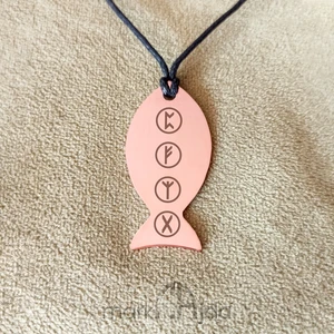 4 Rune Sembol Saf Bakır Kolye - Perth - Fehu - Algız - Gebo