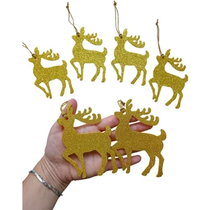 Ngüzel Party Gold Altın Geyik Yılbaşı Ağaç Süs Simli Eva Ağaç Ve Hediye Süsü 6lı