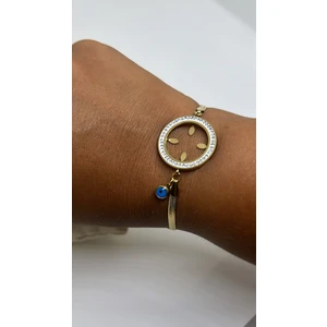 By Semra Italyan Zincirli Zirkon Taşlı Çeyrek Takılan Nazar Boncuklu Çelik Bileklik