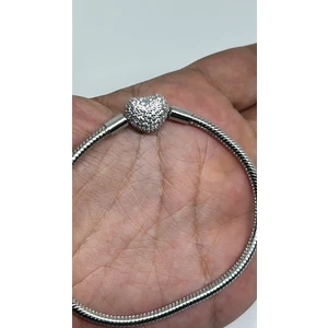 By Semra Pandora Model Charm Zirkon Taşlı Kalp Kesim Çelik Bileklik