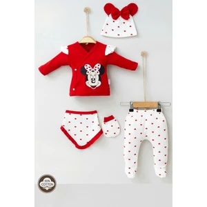 3 Ay Kız Bebek Mickey Desenli %100 Pamuk 5'li Hastane Çıkışı Kırmızı