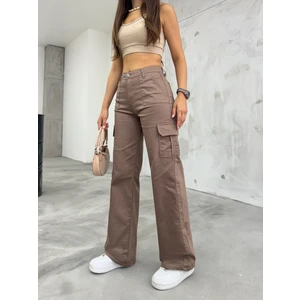 Vizon Kargo Cepli Likralı  Yüksek Bel Wide Leg Pantolon