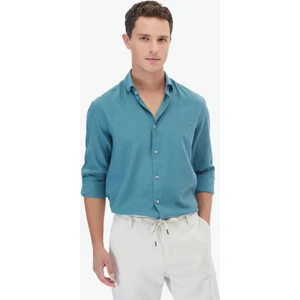 Koyu Mint Düz Regular Fit Dokuma Casual Pamuk Karışımlı Gömlek