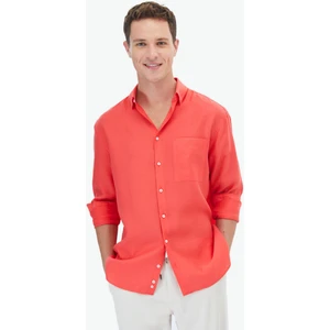 Nar Çiçeği Düz Oversize Fit Dokuma Casual Gömlek