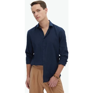 Lacivert Düz Regular Fit Dokuma Casual Pamuk Karışımlı Gömlek