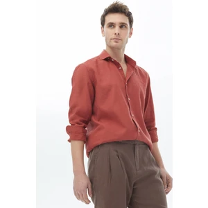Kiremit Düz Regular Fit Dokuma Casual Pamuk Karışımlı Gömlek