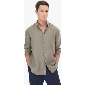 Koyu Vizon Düz Oversize Fit Dokuma Casual Gömlek