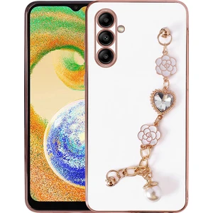 Samsung Galaxy A04S Kılıf El Tutamaçlı Kamera Korumalı Taka Silikon Kapak - Beyaz