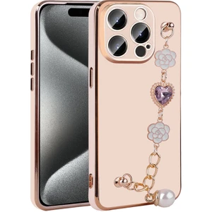 Apple iPhone 15 Pro Max Kılıf El Tutamaçlı Kamera Korumalı Taka Silikon Kapak - Pembe