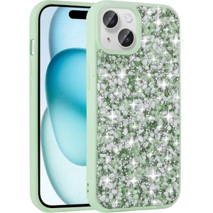Apple iPhone 15 Plus Kılıf Parlak Taşlı Tasarım Linea Kapak - Açık Yeşil